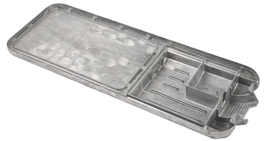 Street light housings are processed using die casting molds made from aluminum alloy.